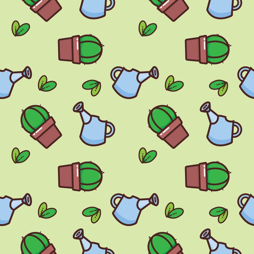 A pattern with watering cans and cactus plants vector