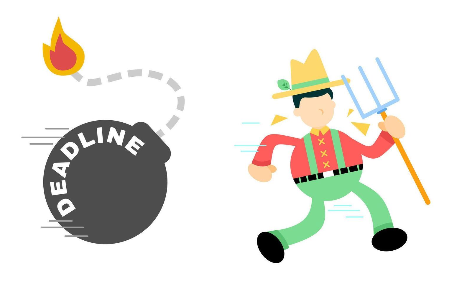 A man running with a pitchfork and a burning bomb vector