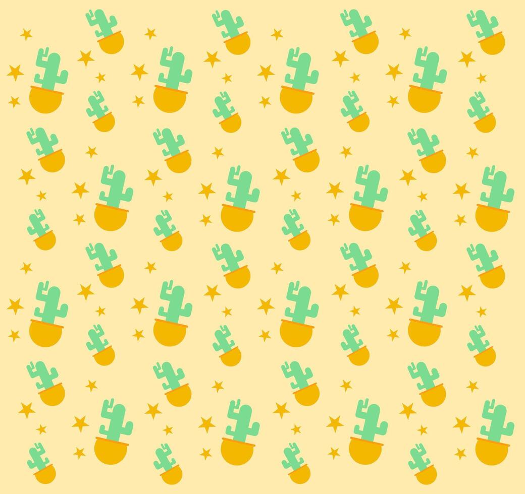 A cactus pattern with stars and leaves vector