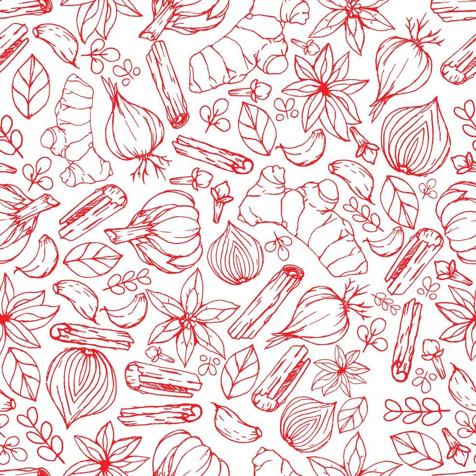 Seamless pattern with spices and herbs vector
