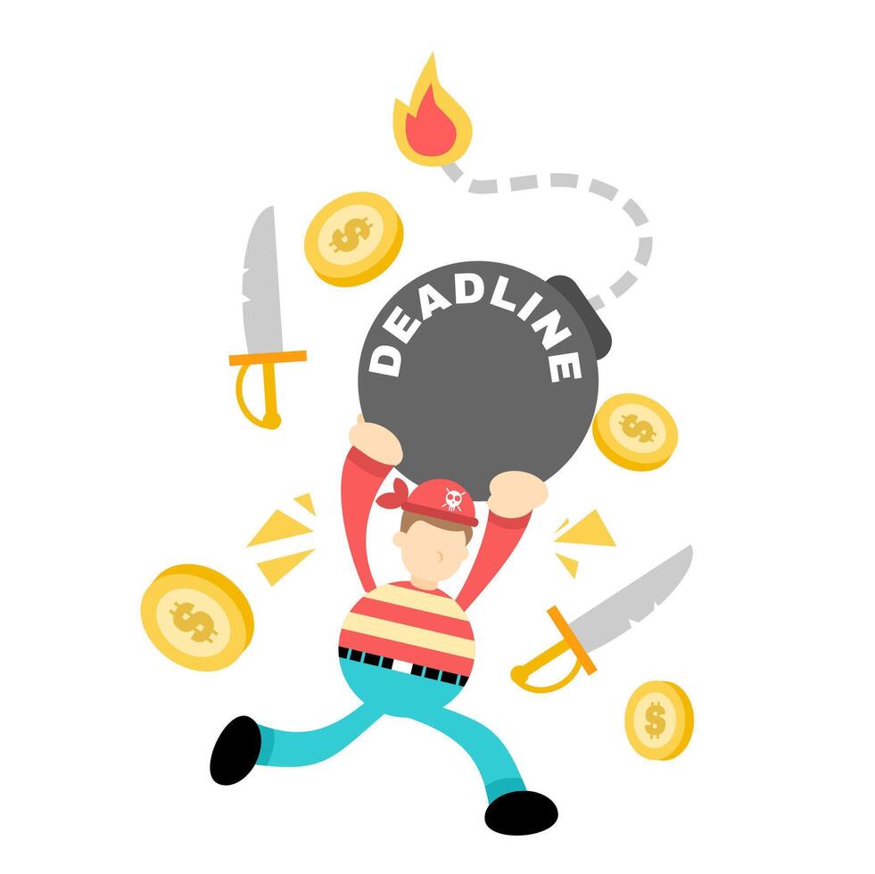 A man carrying a big barrel with a deadline on it vector