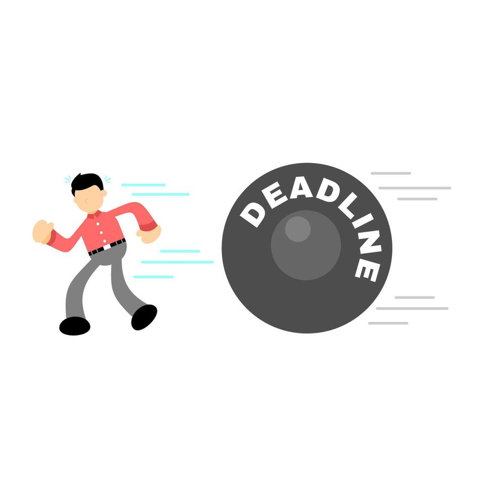 A man running towards a deadline with a big wheel vector