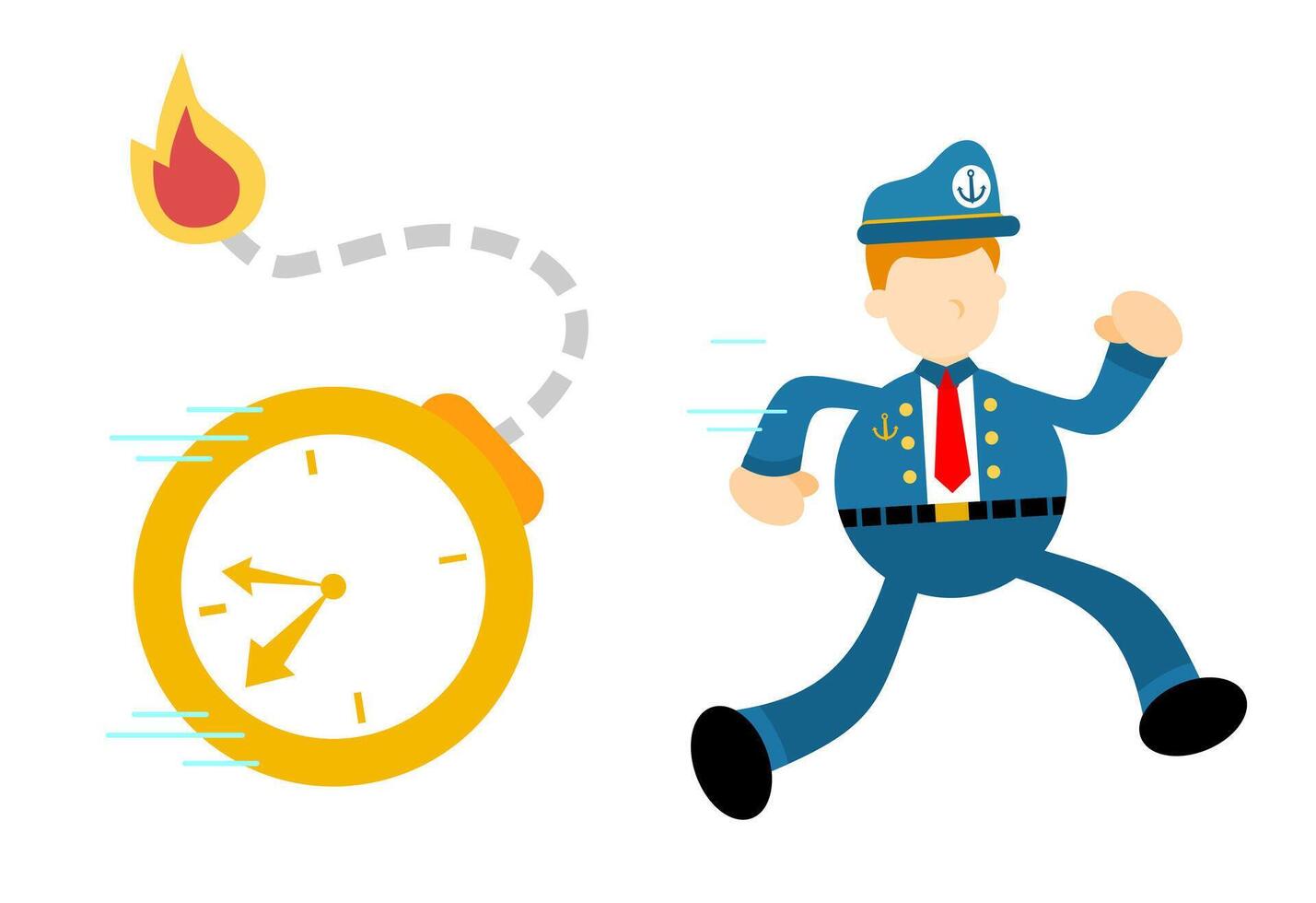 A cartoon police officer running with a clock vector