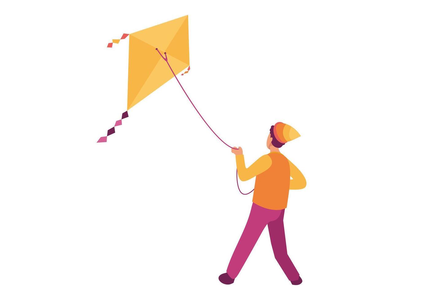 A man is flying a kite on a white background vector