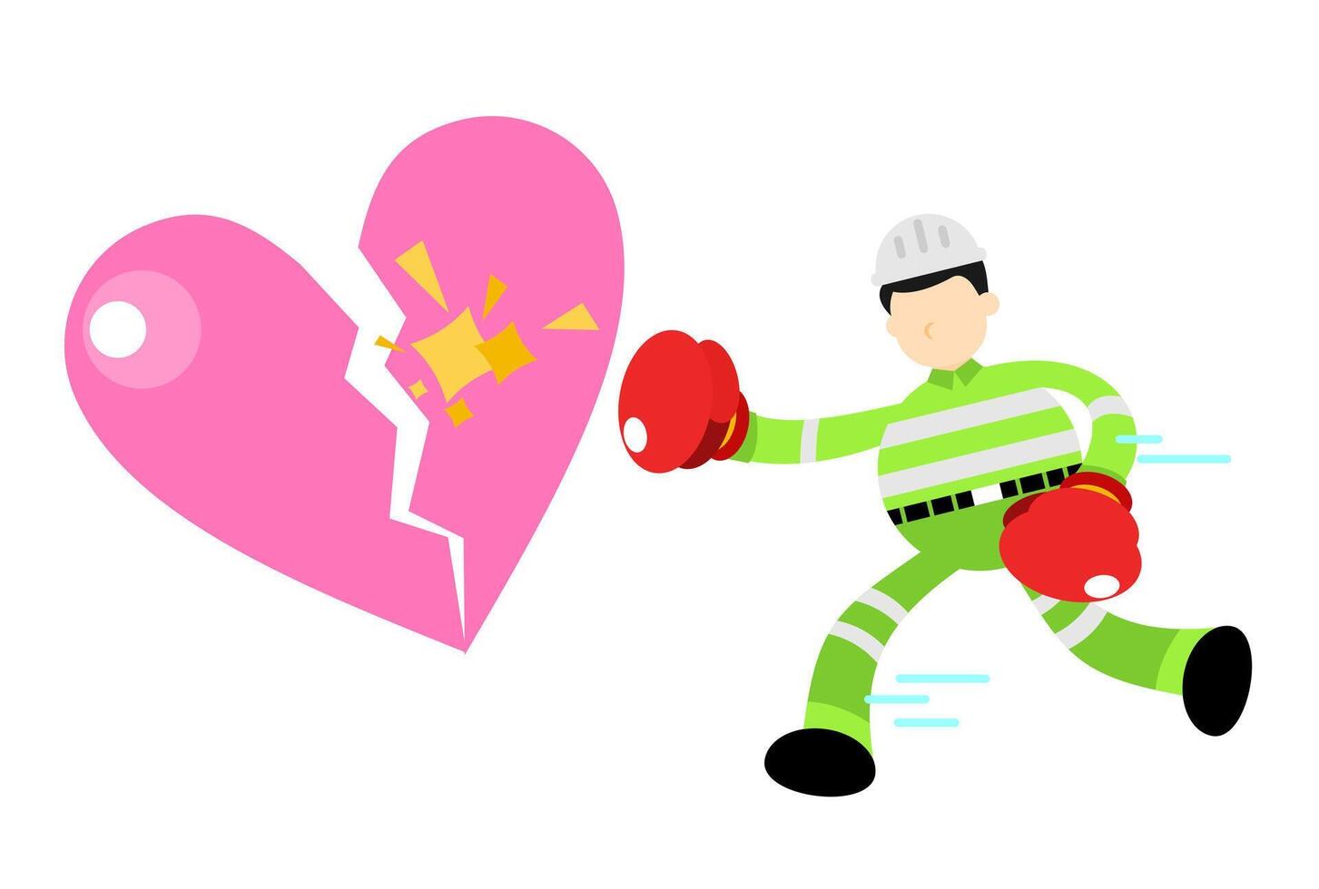 A man in a green uniform is holding a broken heart vector