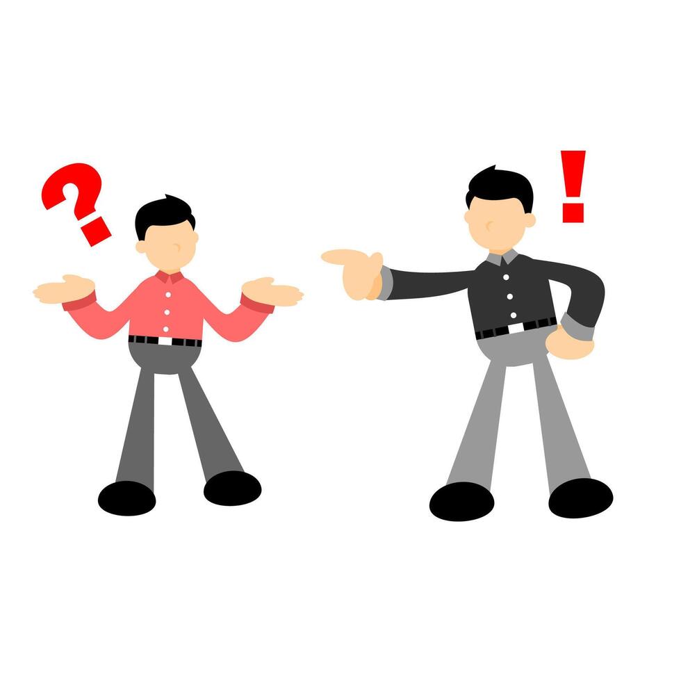 Two men pointing at each other with question marks vector
