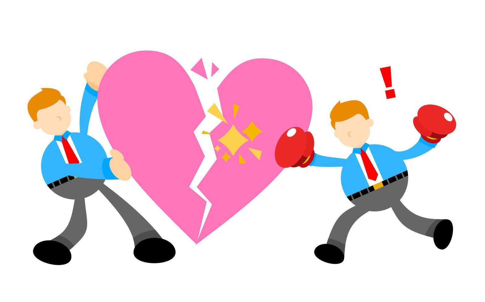 Two businessmen are fighting over a broken heart vector