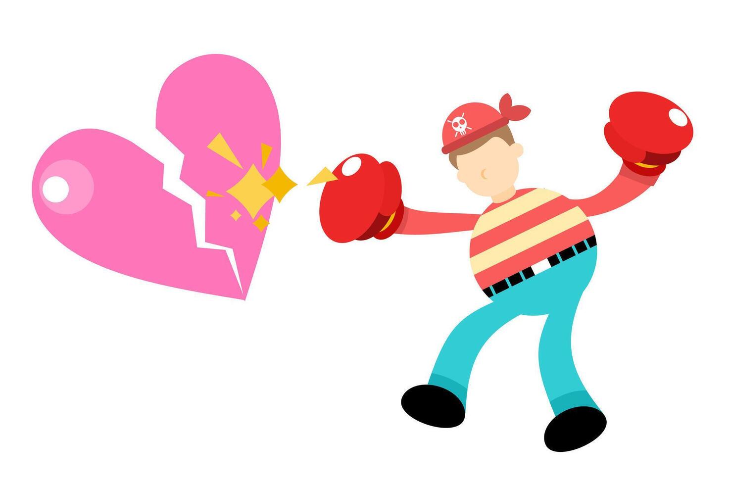 A cartoon man with boxing gloves and a broken heart vector