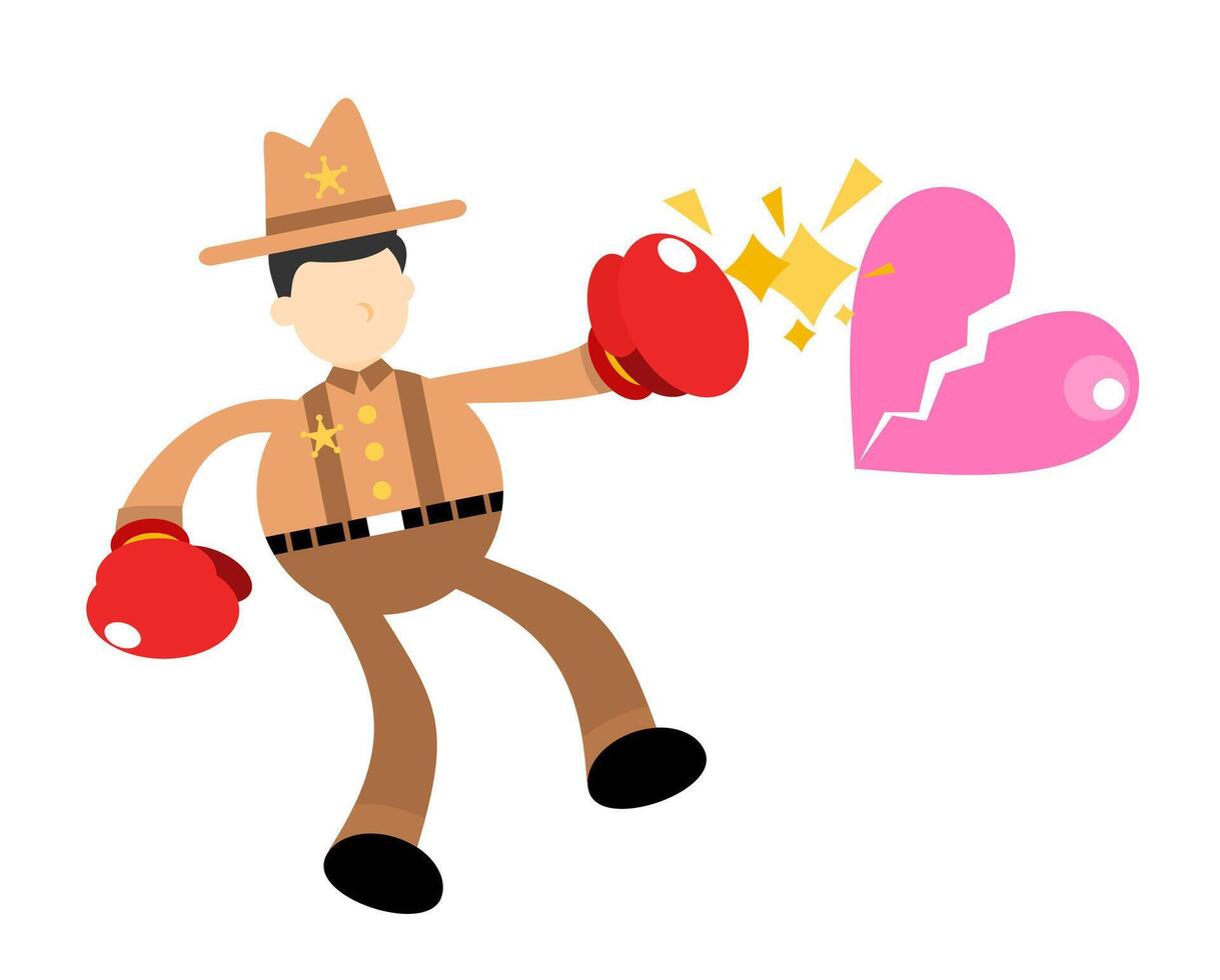 A cartoon sheriff is punching a heart vector