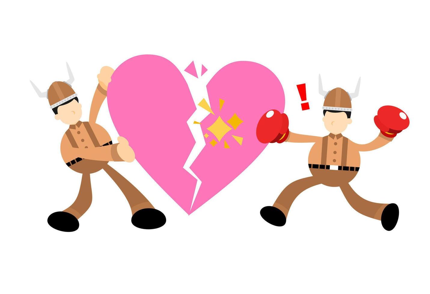 Two men in viking costumes are fighting over a heart vector