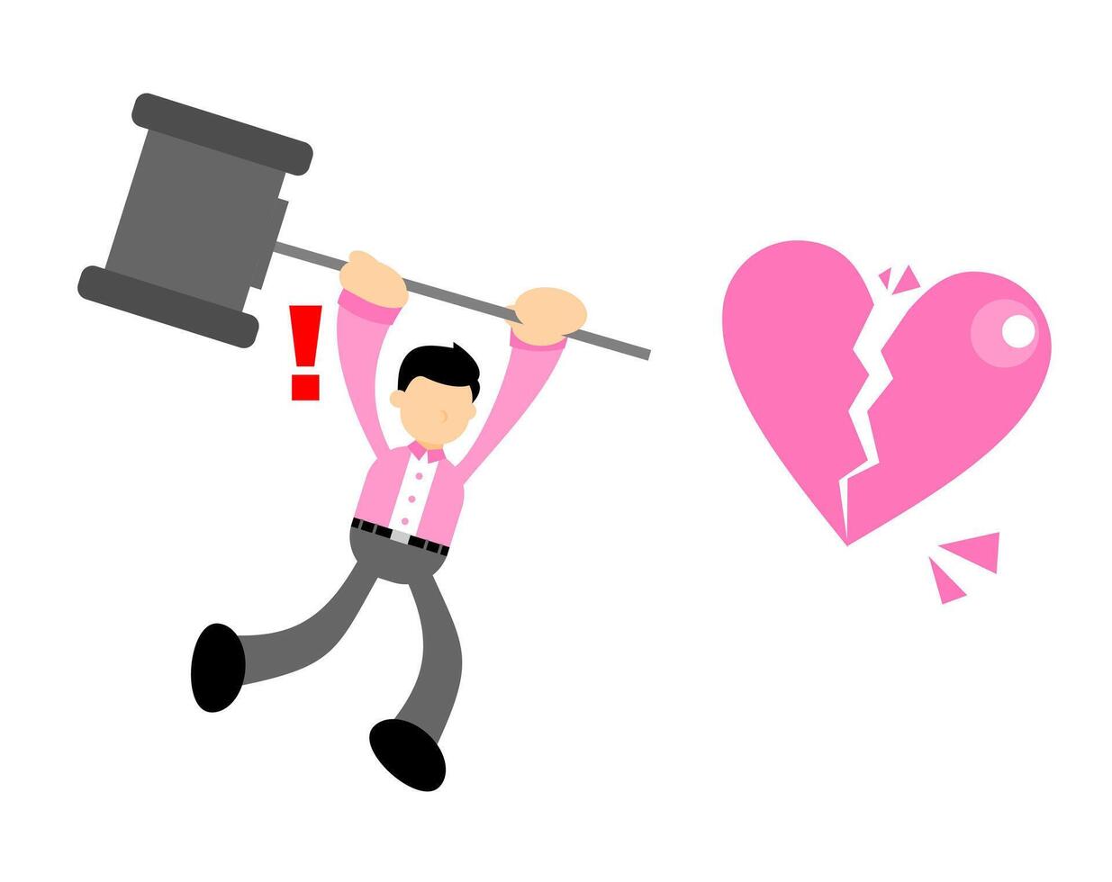 A man holding a hammer and a broken heart vector
