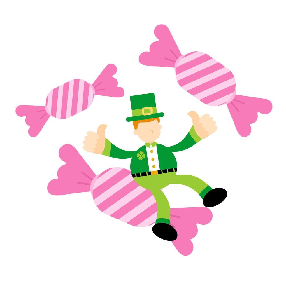 A leprechaun is flying on a candy vector