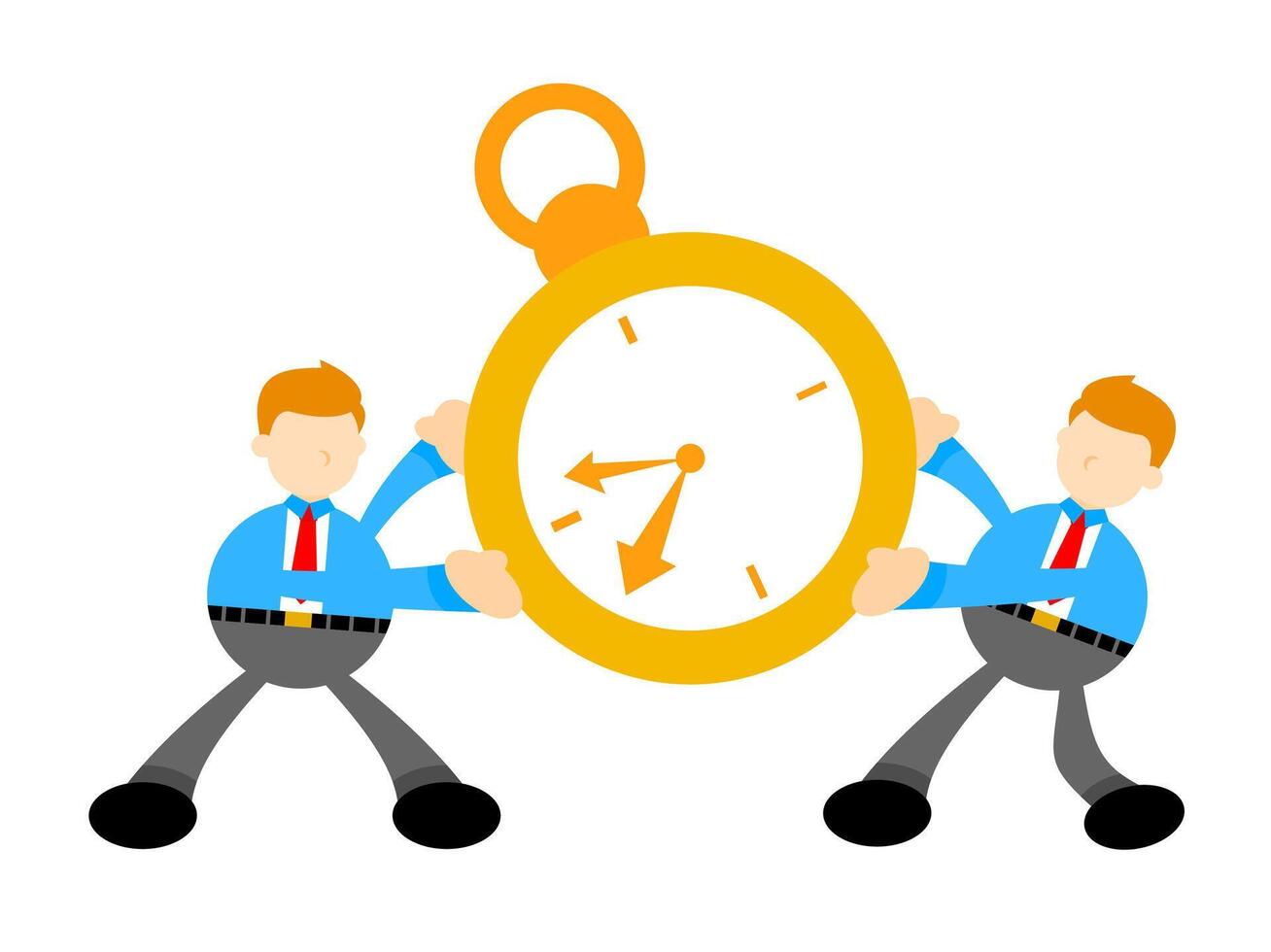 Two businessmen holding a clock vector