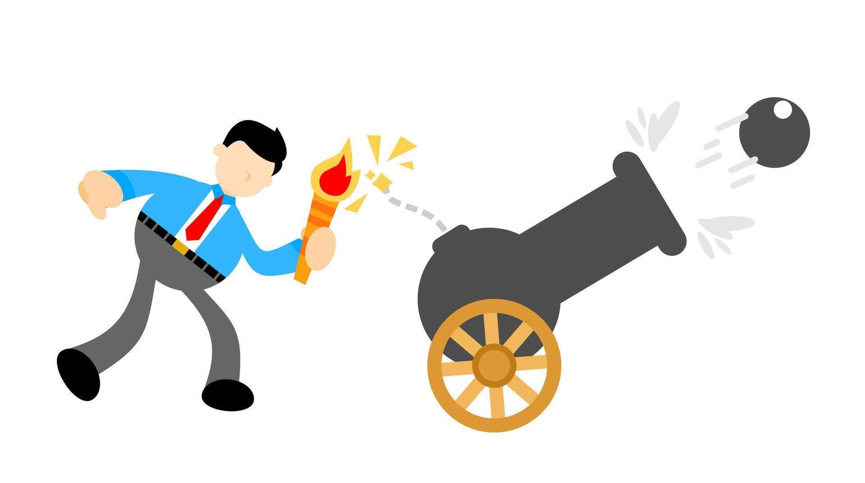 A cartoon man is throwing a cannon into a cannon vector