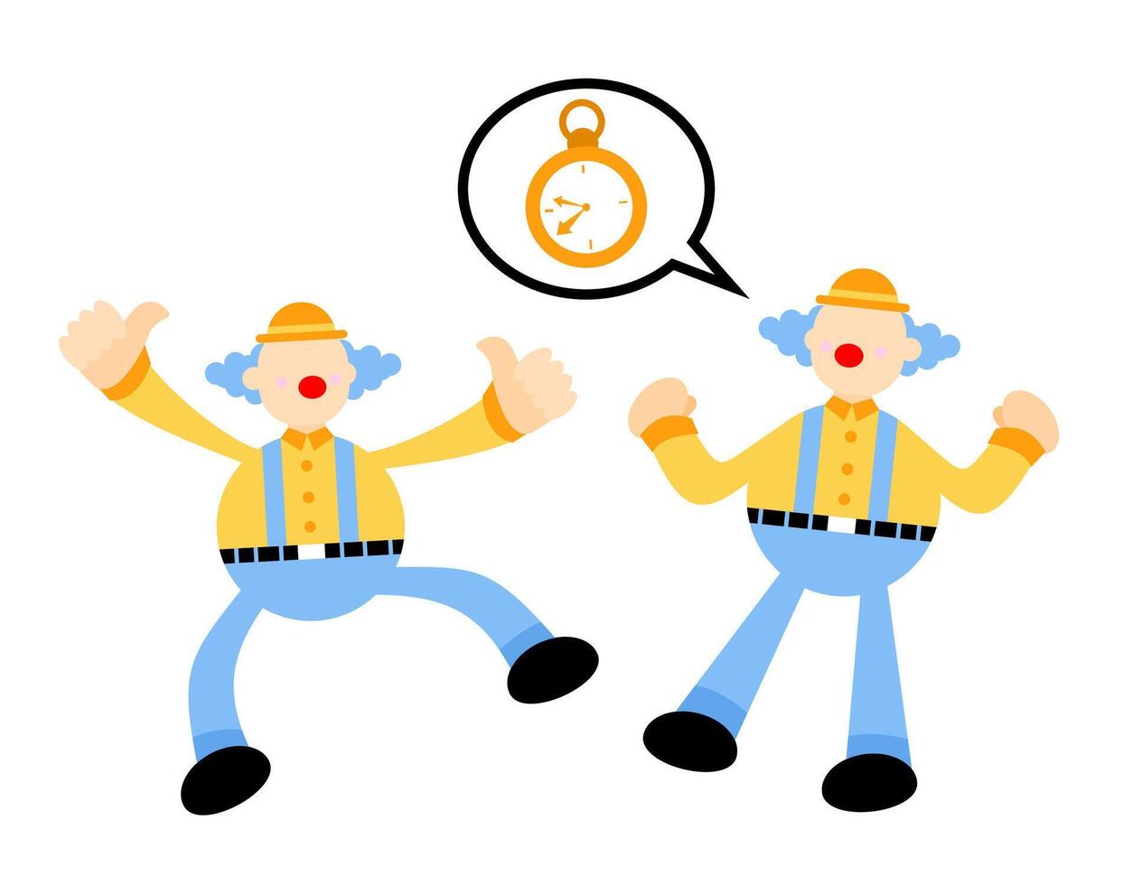 Two clowns are standing next to each other with a clock vector