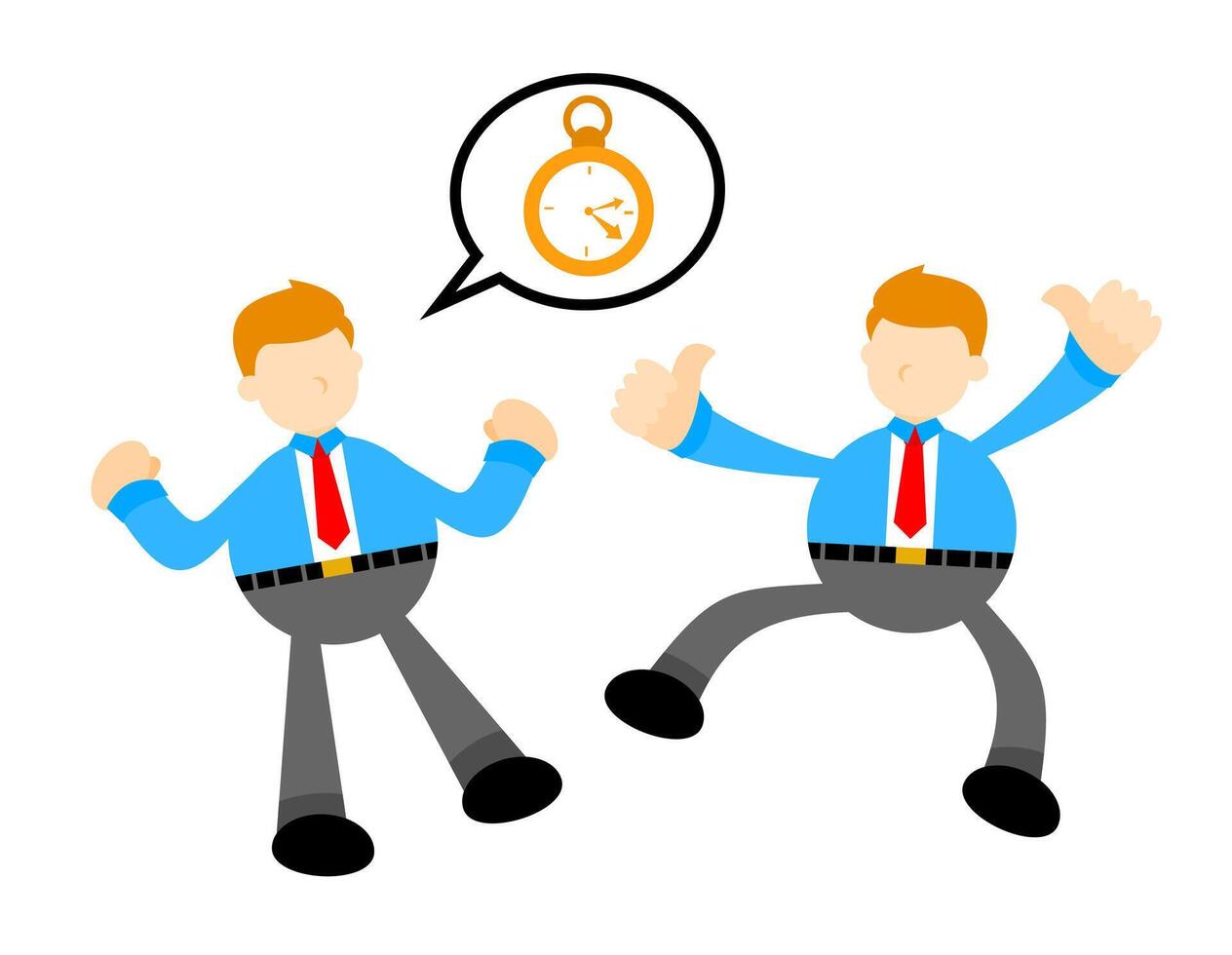 Two cartoon businessmen are jumping and talking about time vector