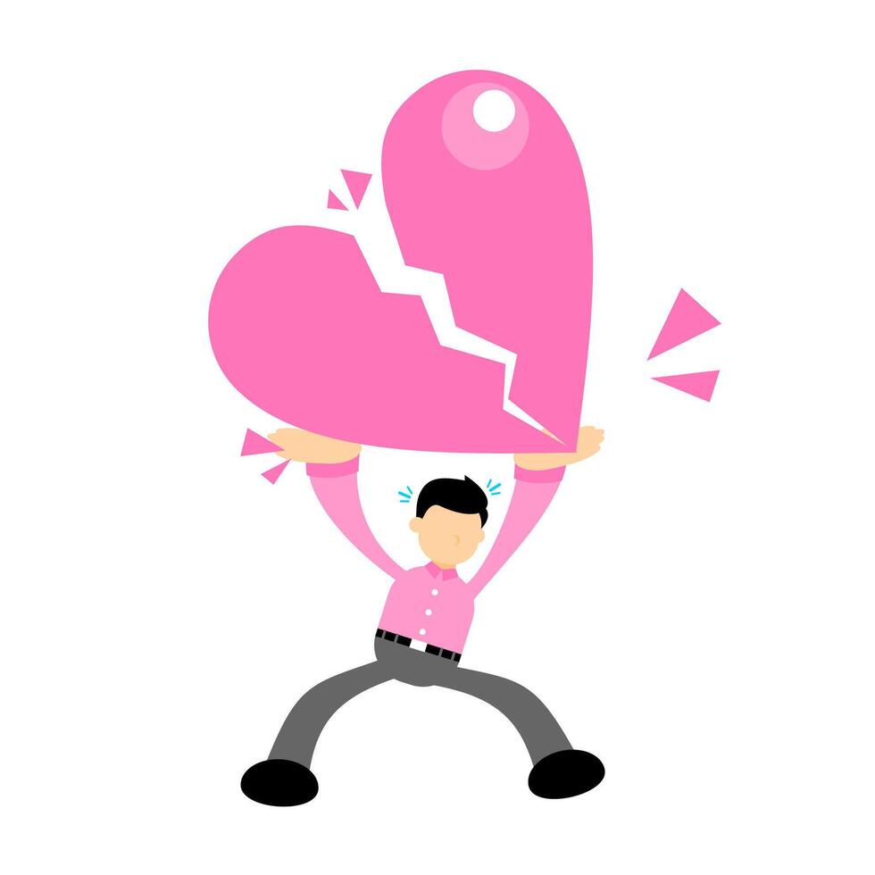 A man holding a broken heart in his hands vector