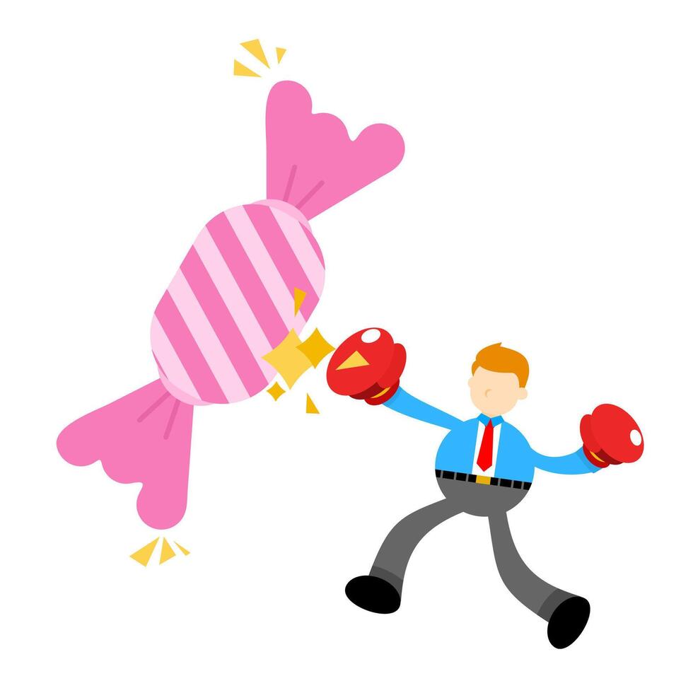 A cartoon man is punching a candy vector