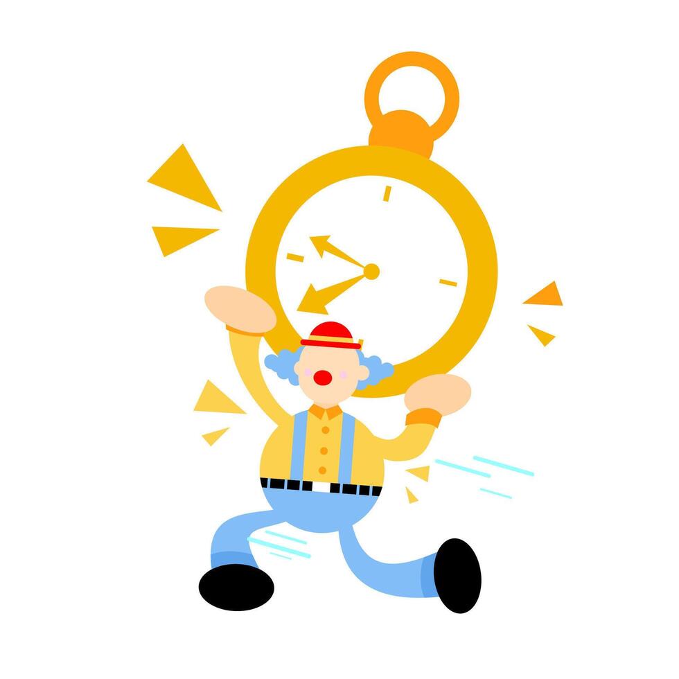 A cartoon clown holding a clock vector
