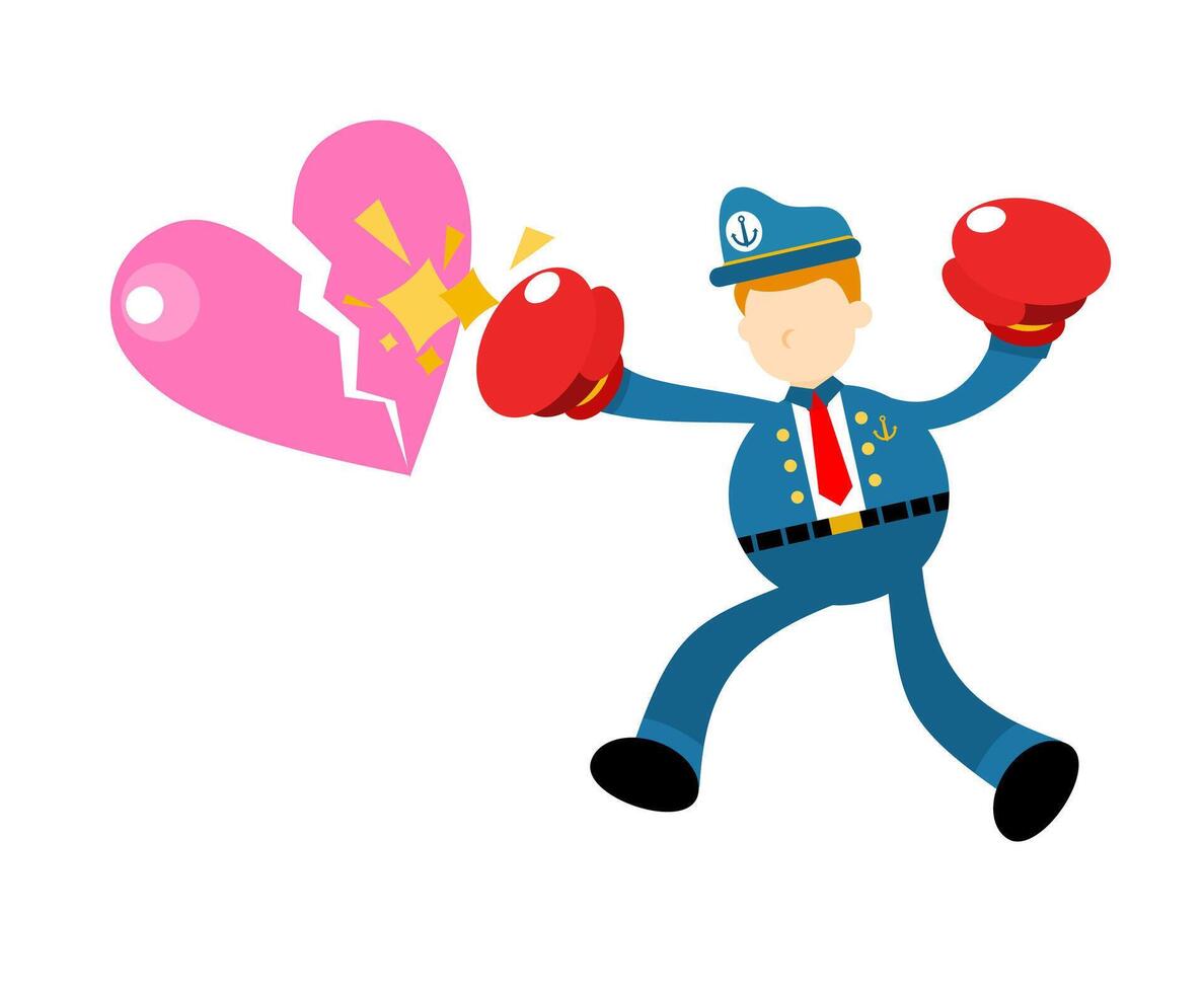 A cartoon man in a police uniform is punching a heart vector
