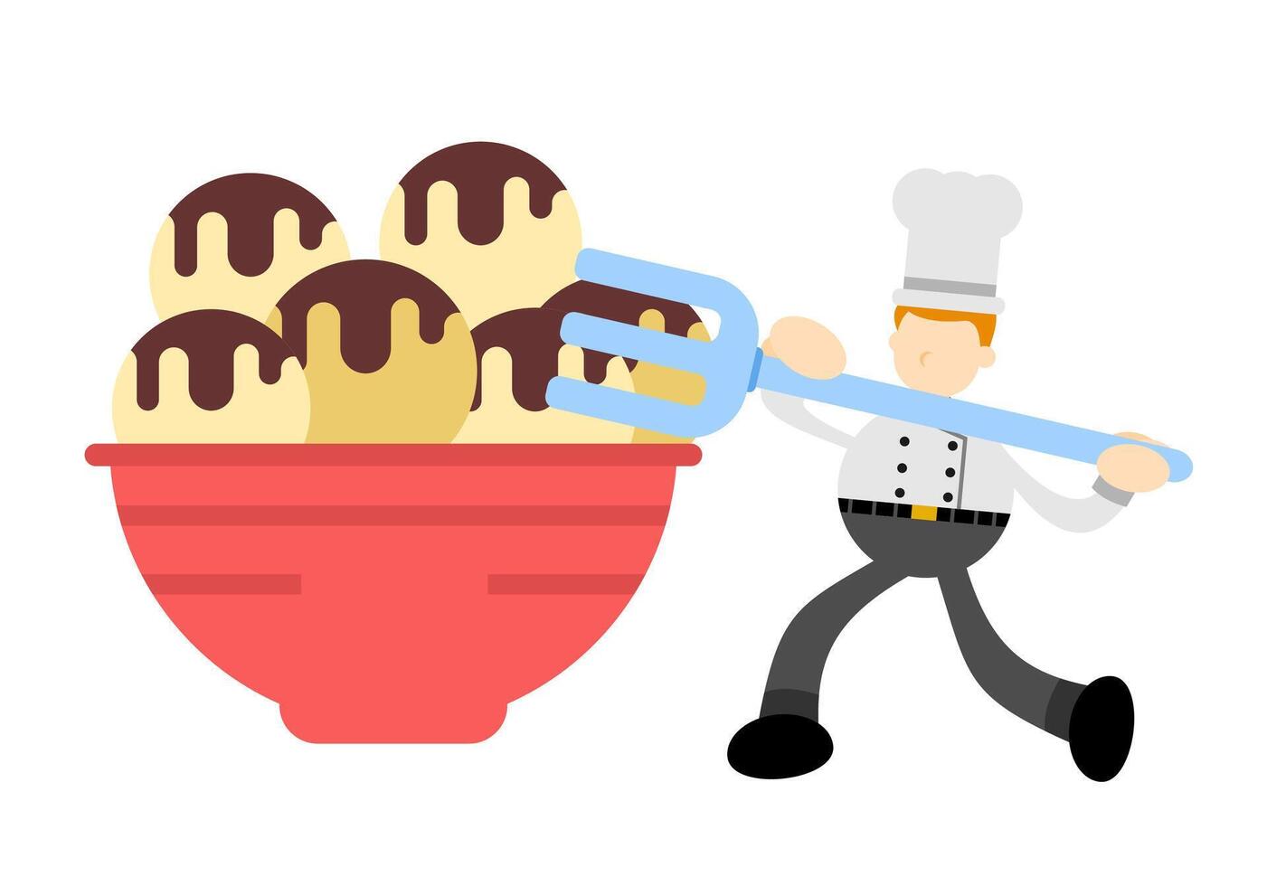 A chef is holding a fork and a bowl of ice cream vector