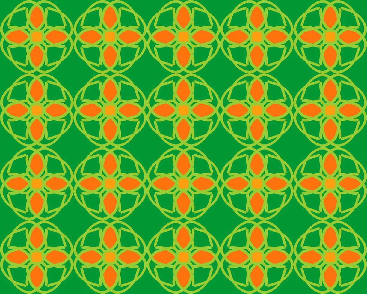 A green and orange pattern with a flower design vector