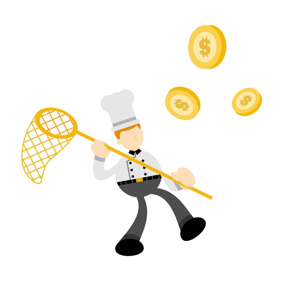 A cartoon chef holding a net and catching money vector