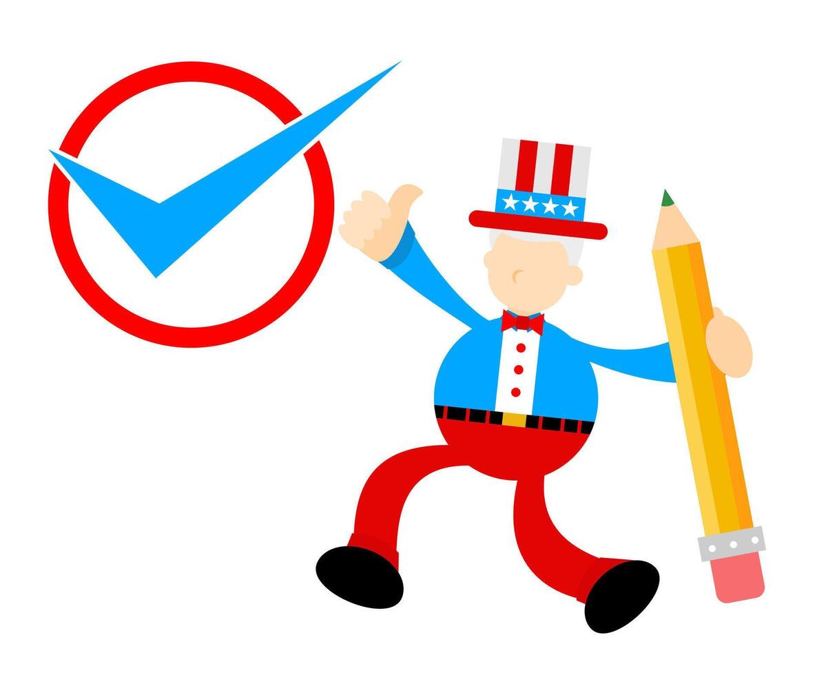 An uncle sam holding a pencil and a check mark vector