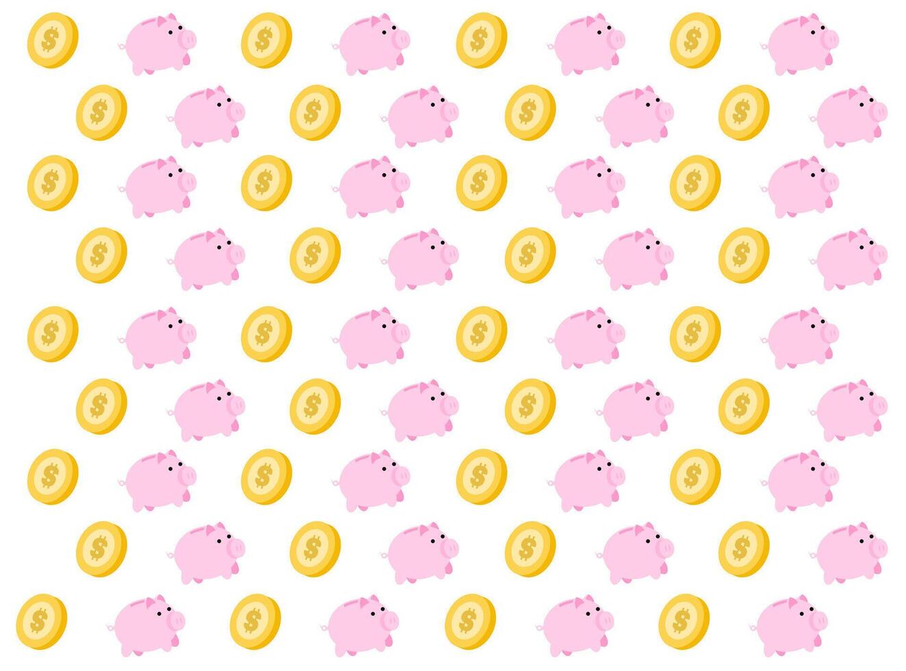 Piggy bank and gold coins pattern vector