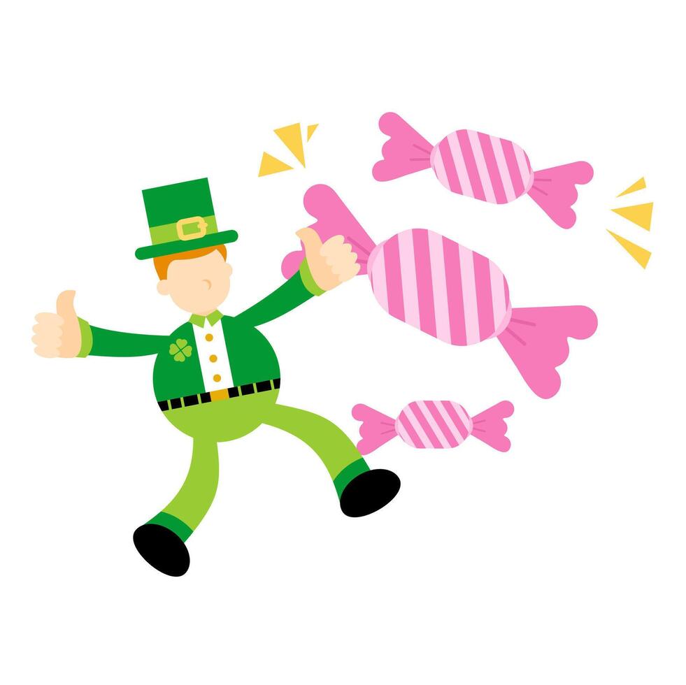 A leprechaun is throwing candy vector