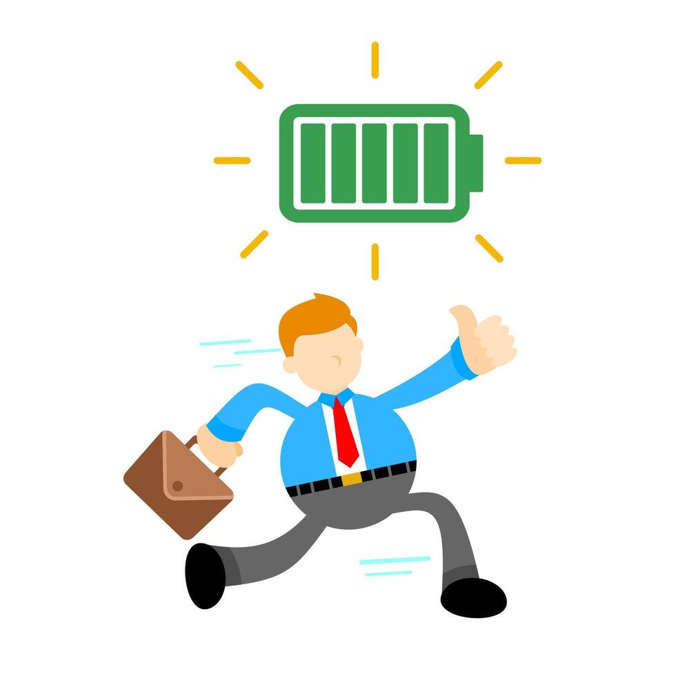 Businessman running with battery and light bulb vector