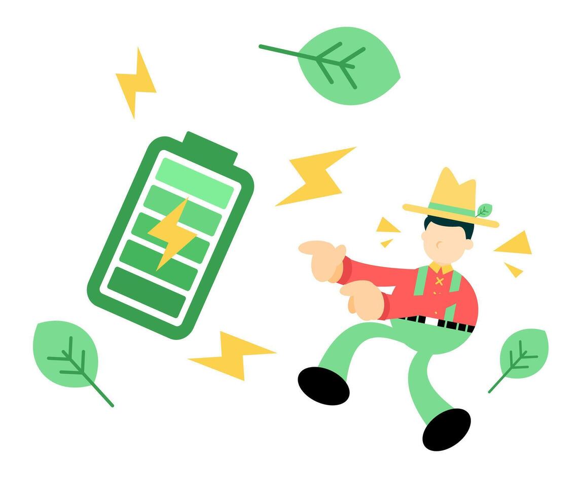 A man is holding a battery and a green leaf vector