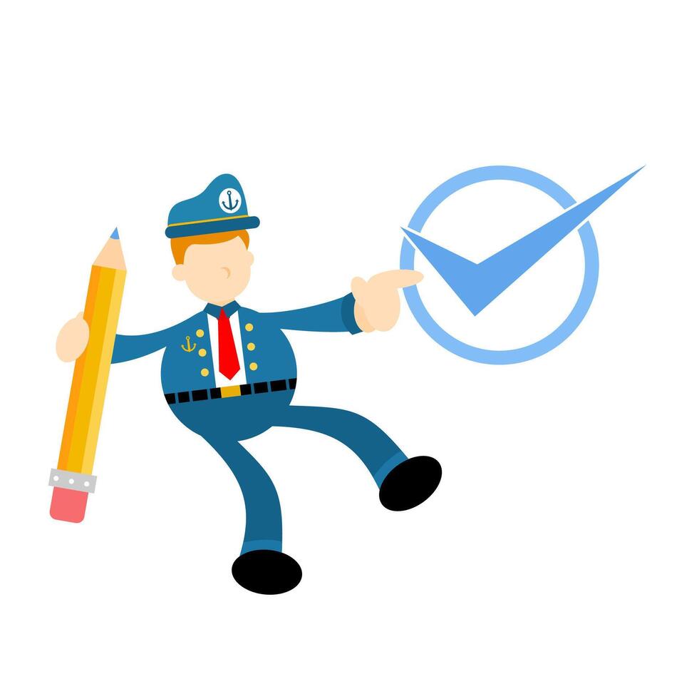 A cartoon policeman holding a pencil and a check mark vector