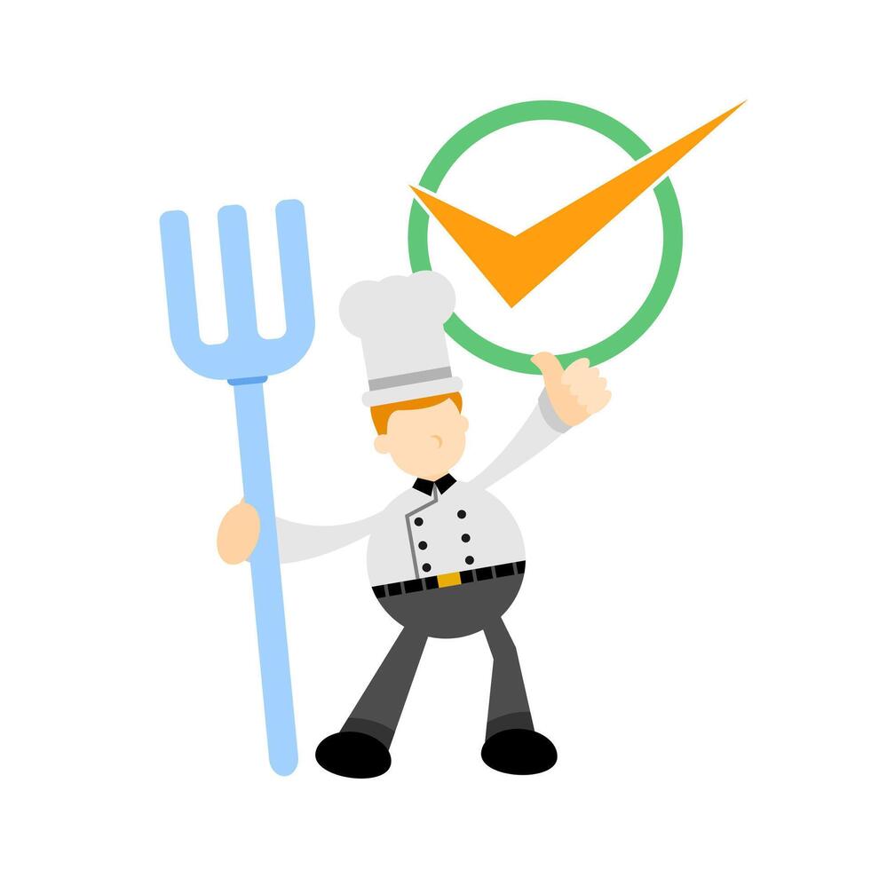 Chef with fork and tick mark vector