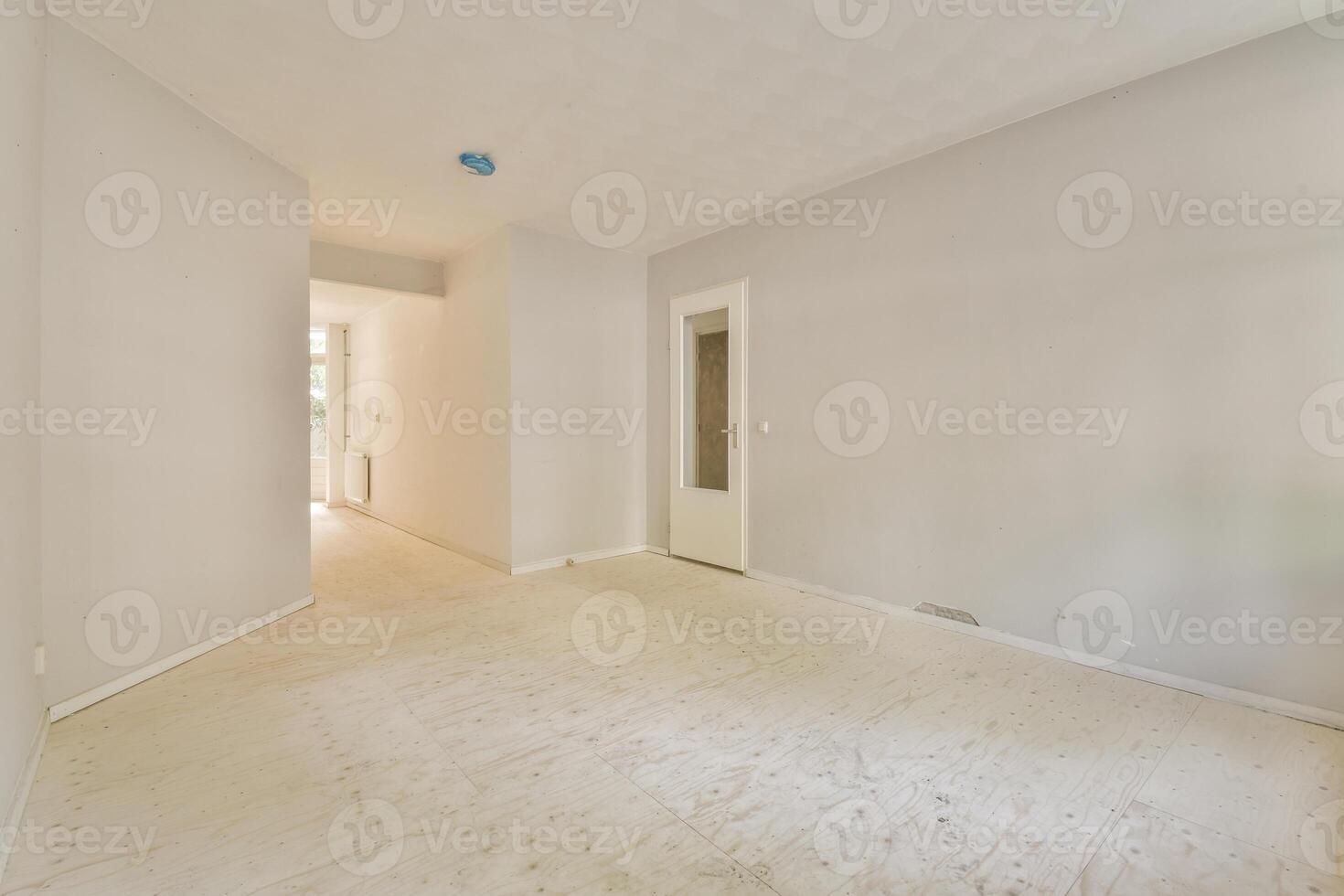 An empty room with white walls and a door photo