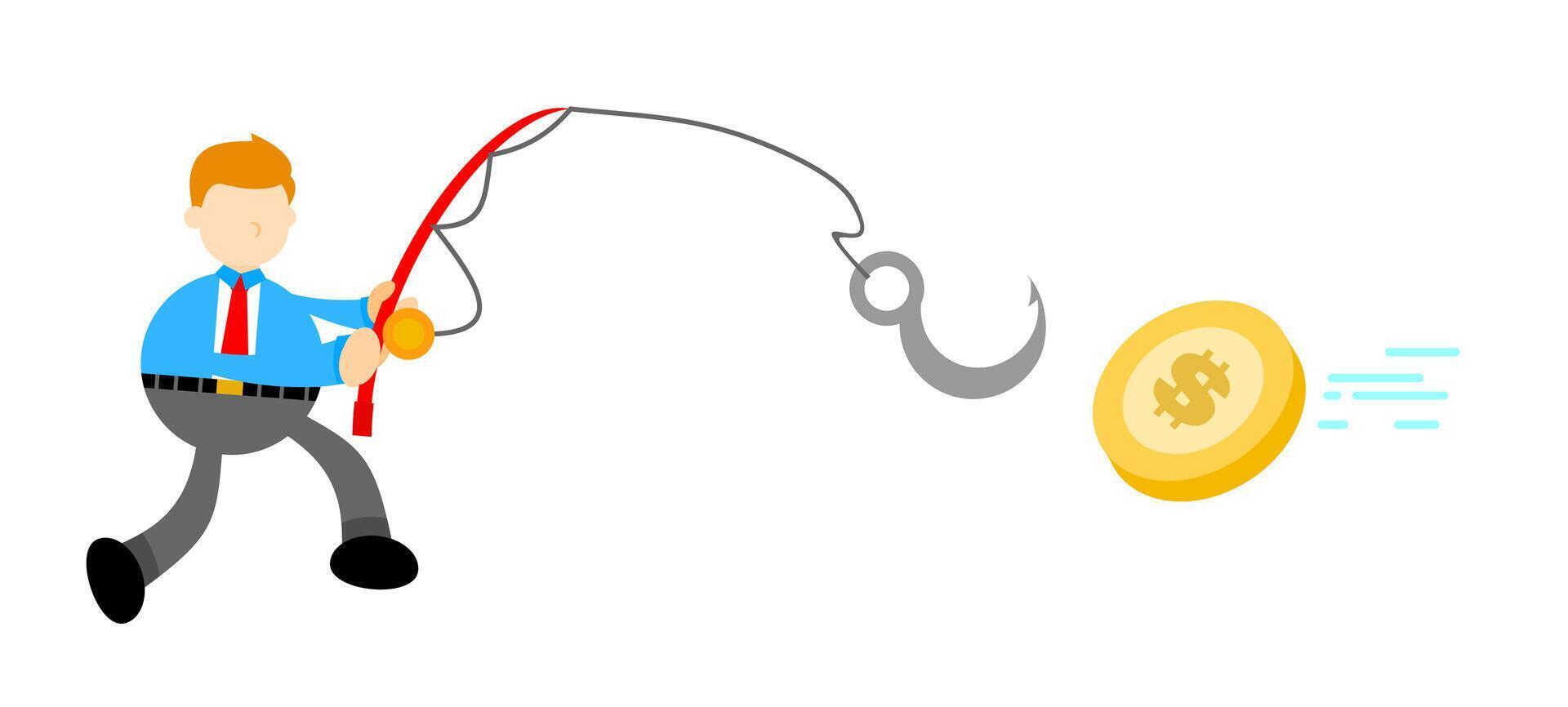 A cartoon man is holding a hook and a coin vector
