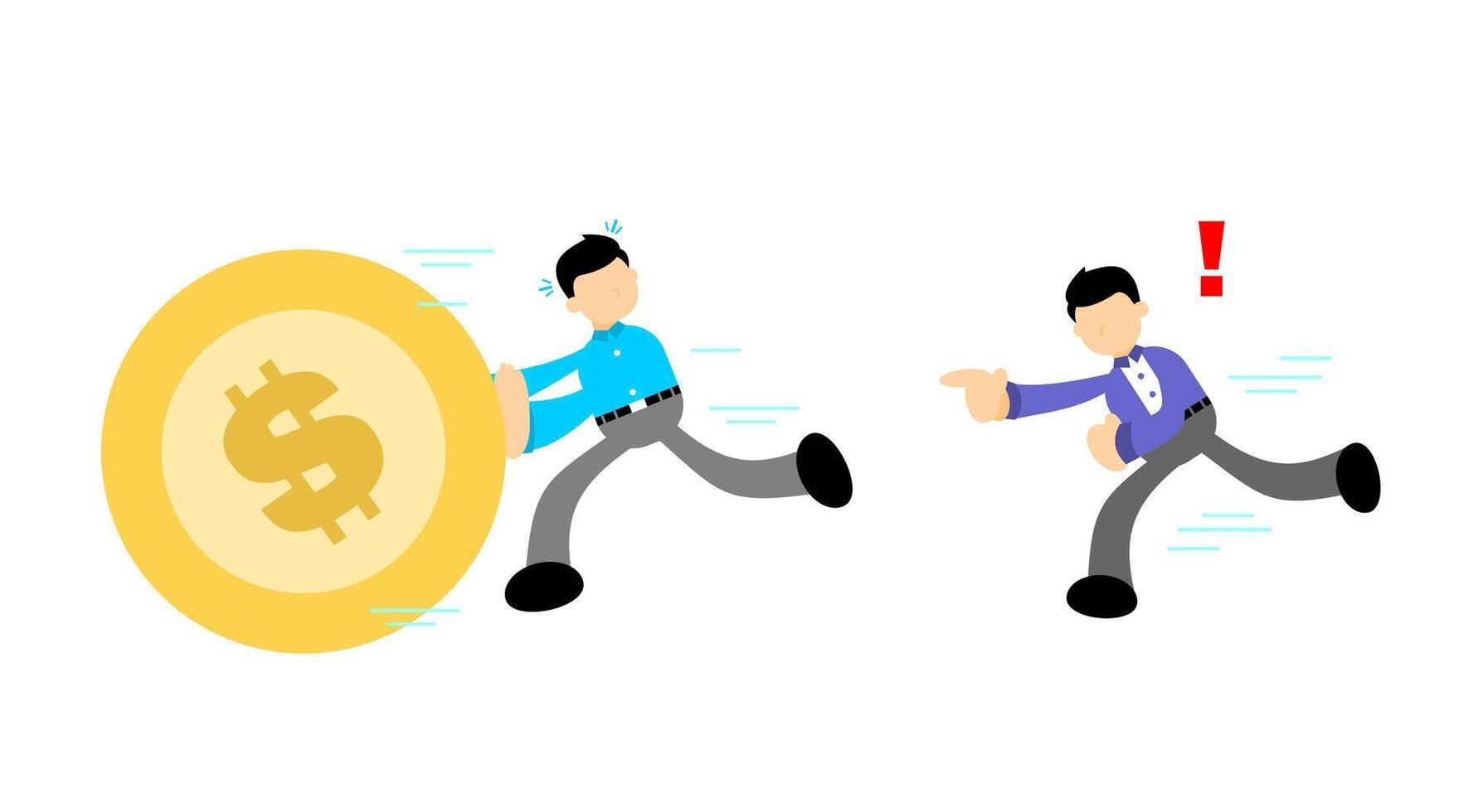 Two men running away from a coin vector