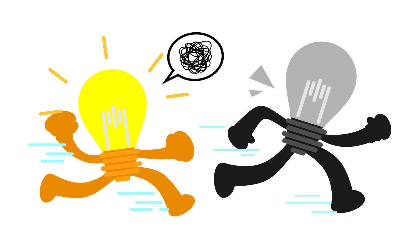 Two cartoon characters running with light bulbs vector