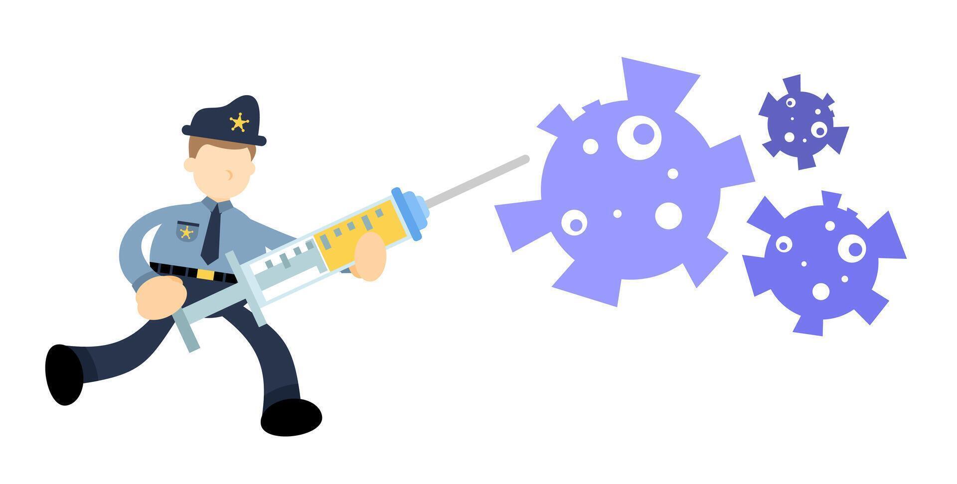 A cartoon police officer with a syringe and a gun vector