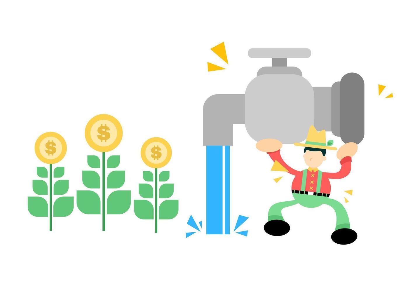 A man is standing next to a water tap and a plant vector