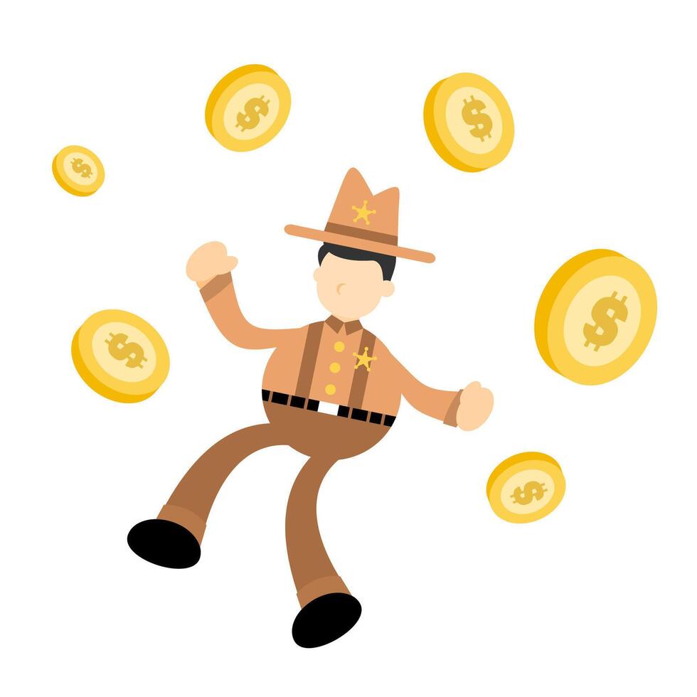 A cartoon sheriff is falling with money vector