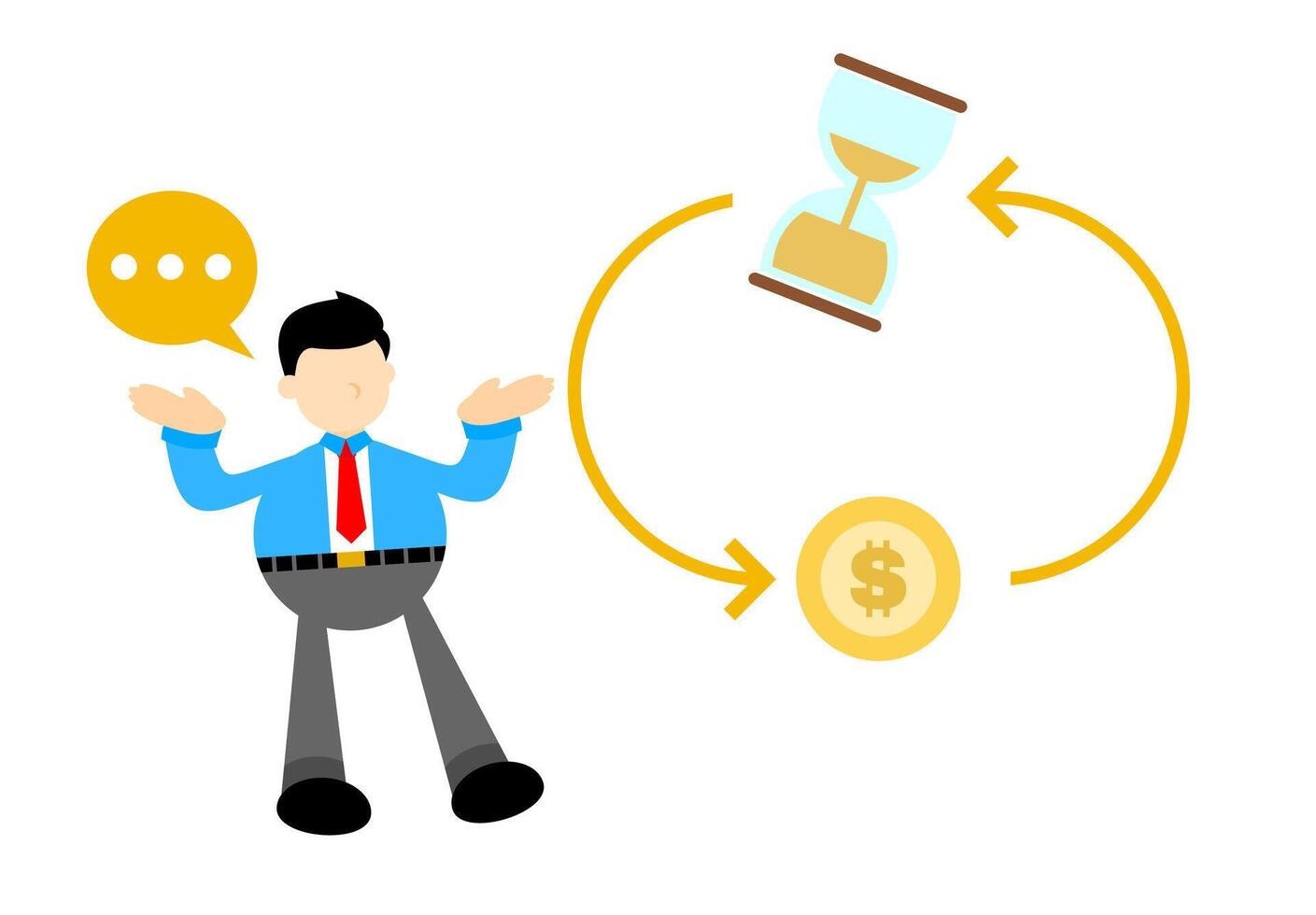 A man is standing next to a clock and a dollar sign vector