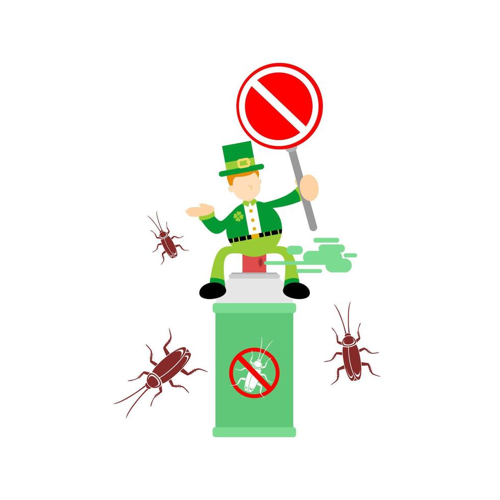 A cartoon man in green hat sitting on top of a trash can with bugs vector