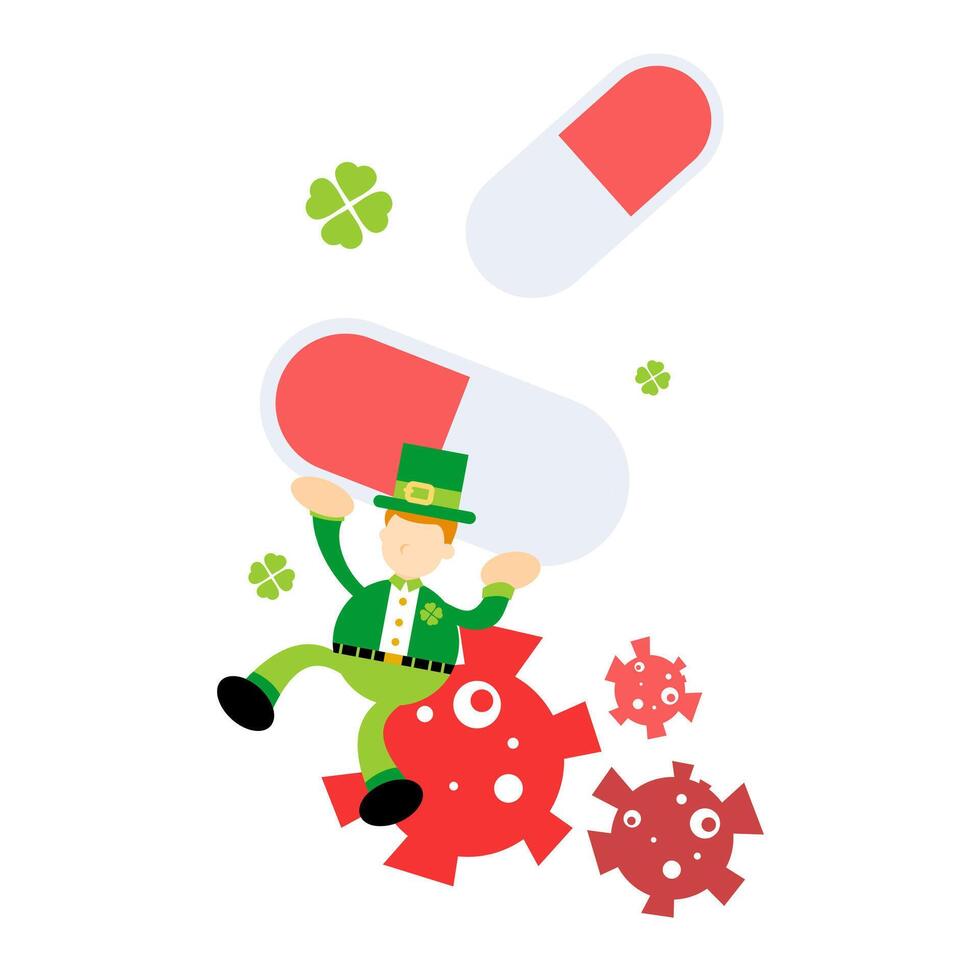 A leprechaun is carrying pills on his back vector