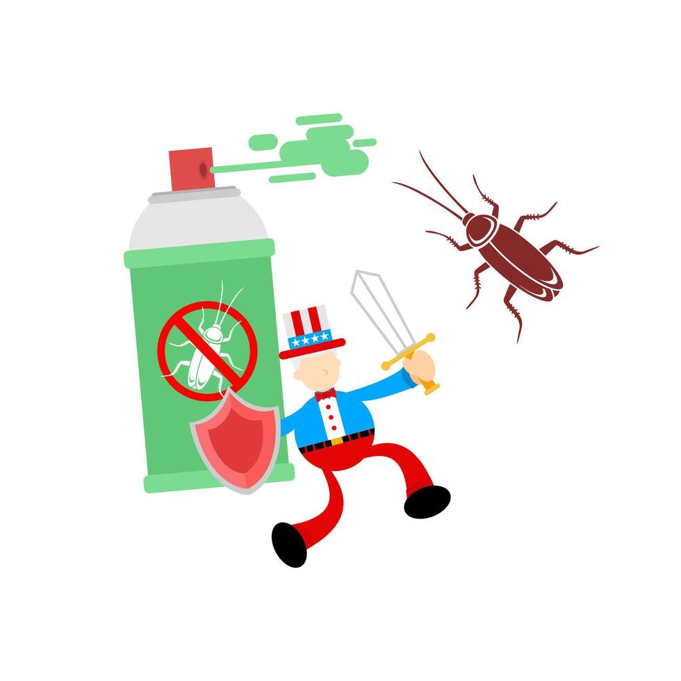 A cartoon man with a spray can and a bug vector