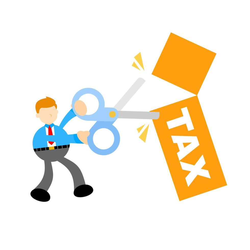 A man cutting a tax box with scissors vector