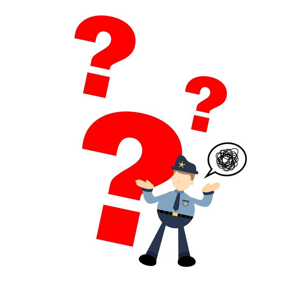 Police officer with question marks vector