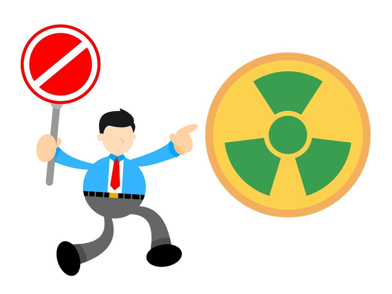 A cartoon man holding a stop sign and a radioactive symbol vector