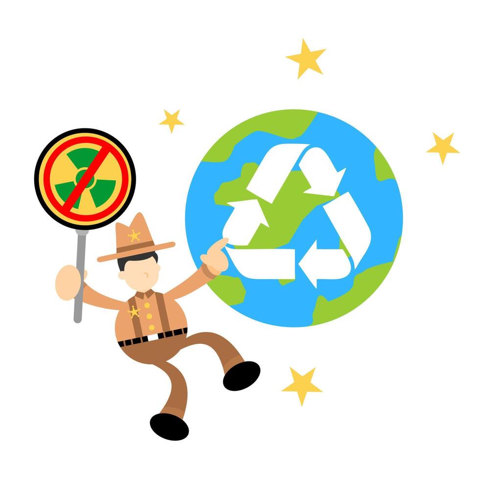 A cartoon man holding a sign that says recycle vector