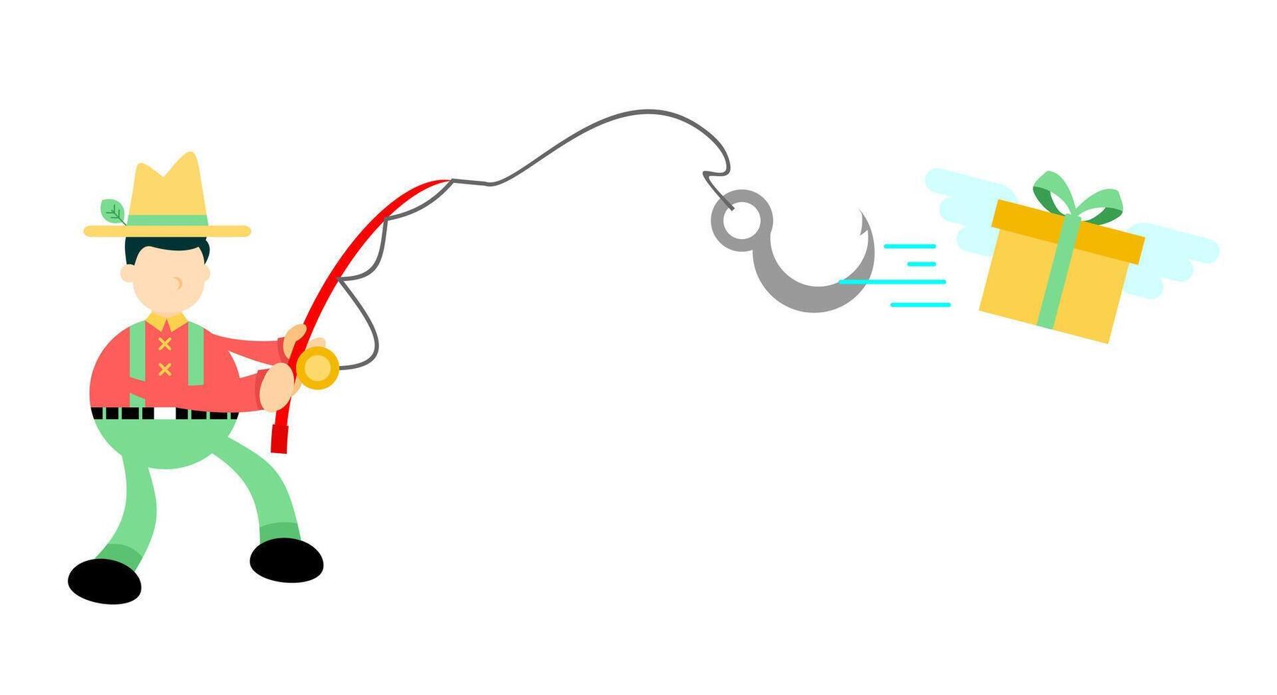 A man is fishing with a gift box vector